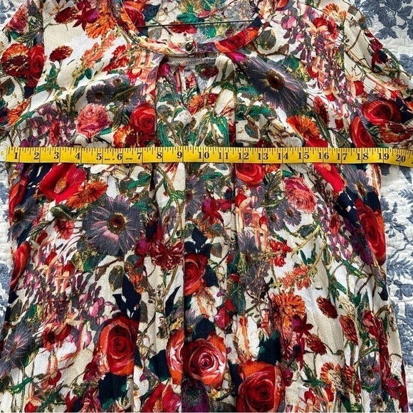 Jodifl Shirt Top Floral Draping Asymmetrical Fairy Feminine Red & Cream Size S - Picture 10 of 10